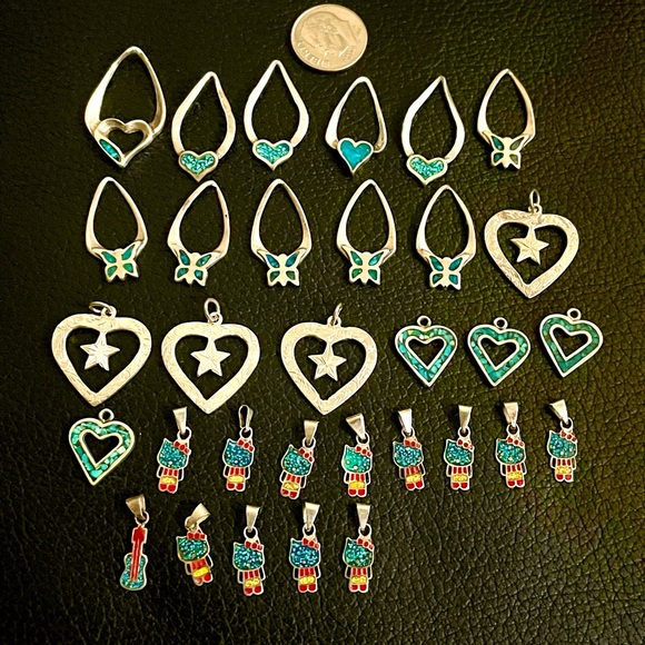 Lot of sterling silver Mexican turquoise pendants - Picture 2 of 11